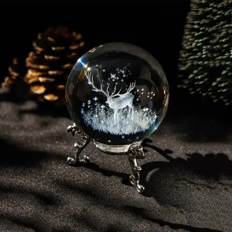 1 Pc Transparent Deer Crystal Ball Ornament 60Mm (2.4Inches) Home Decorative Objects Holiday Gifts