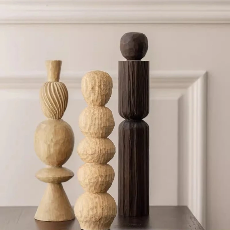 

Geometric Wood Carving Art Sculpture Mid-Century Home Decor for Wall Niche Shelf Display Handmade Solid Wood Desktop Ornaments