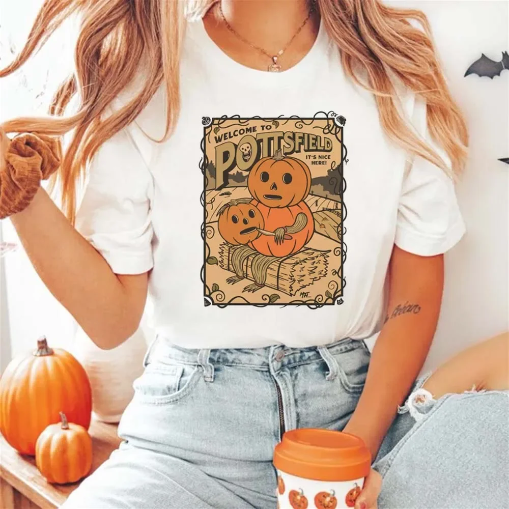 Welcome To Pottsfield It Nice Here Printed Clothing Cartoon Pattern O-Neck Street Versatile Print Halloween Fun Summer T-Shirt