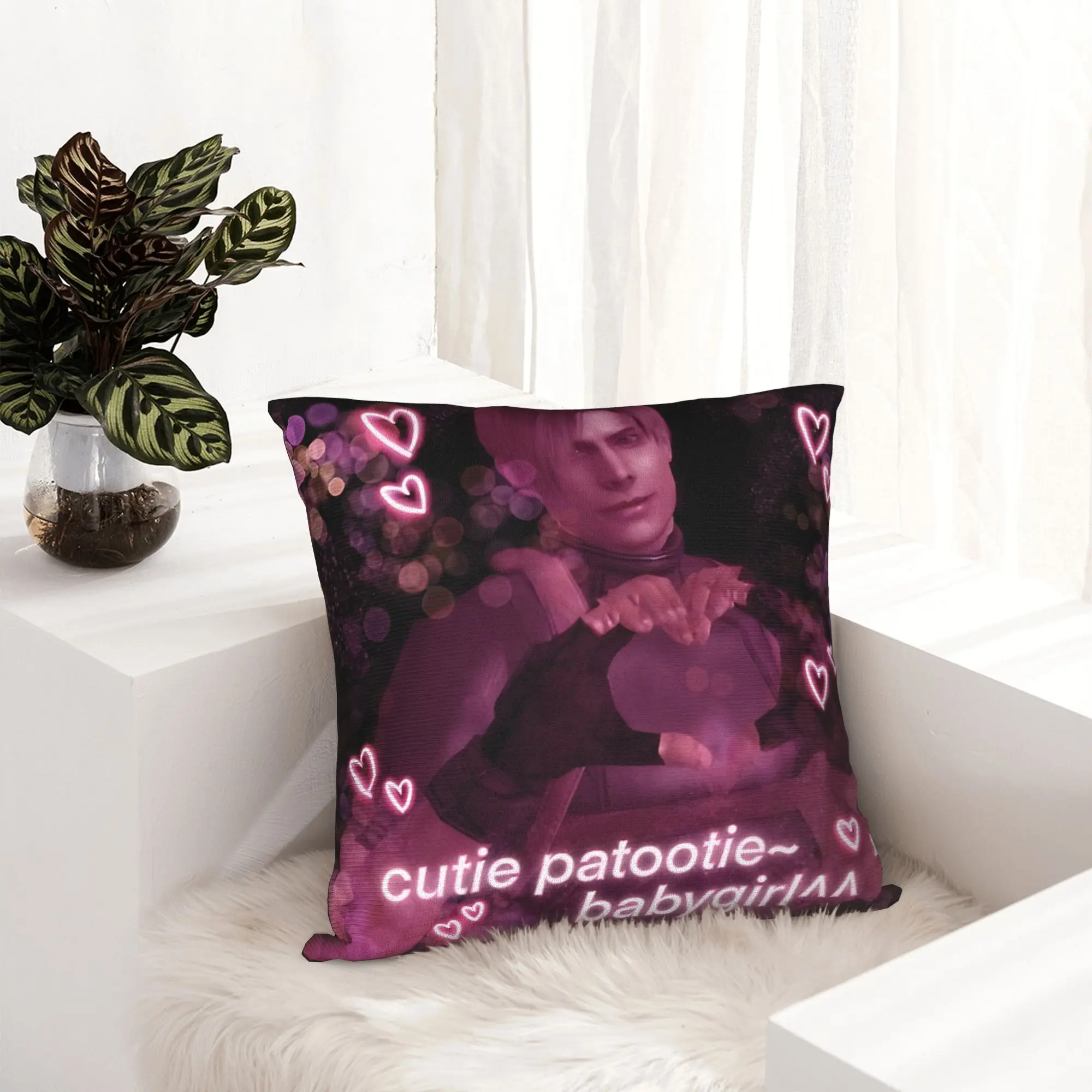 Pink Cutie Patootie Leon Kennedy Babygirl Pillowcase Printed Cushion Cover Residents Evils Throw Pillow Case Cover Home Zippered