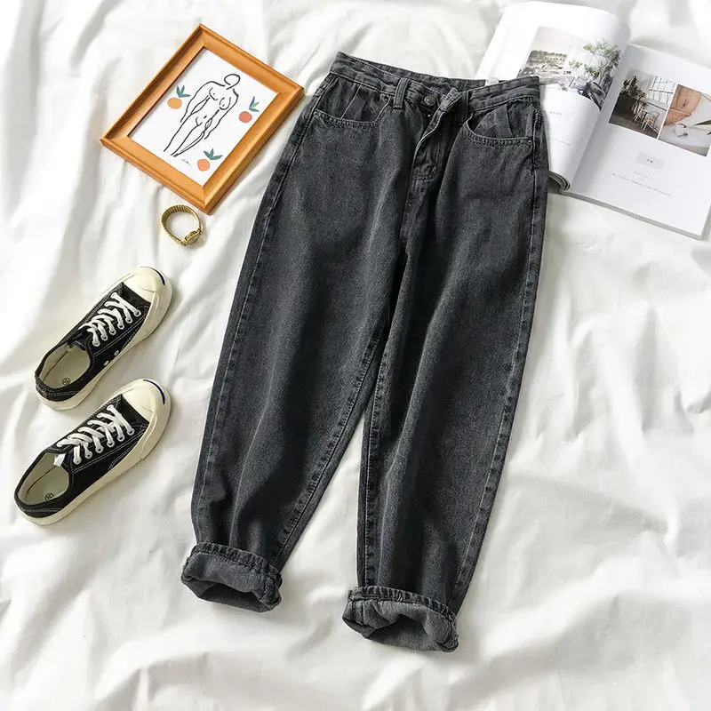 Celana Jeans Wanita Model Harem High Waist Wide Leg Straight Cut, Longgar, Panjang 9/10, Warna Biru Denim, Gaya Korea, Terbaru 2023...