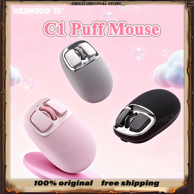 NEW KEYNOUO C1 Puff Mouse Wireless Bluetooth Stylish Design For Gaming Office Laptop 500MAH Three Mode PAW3212 Adjustable DPI