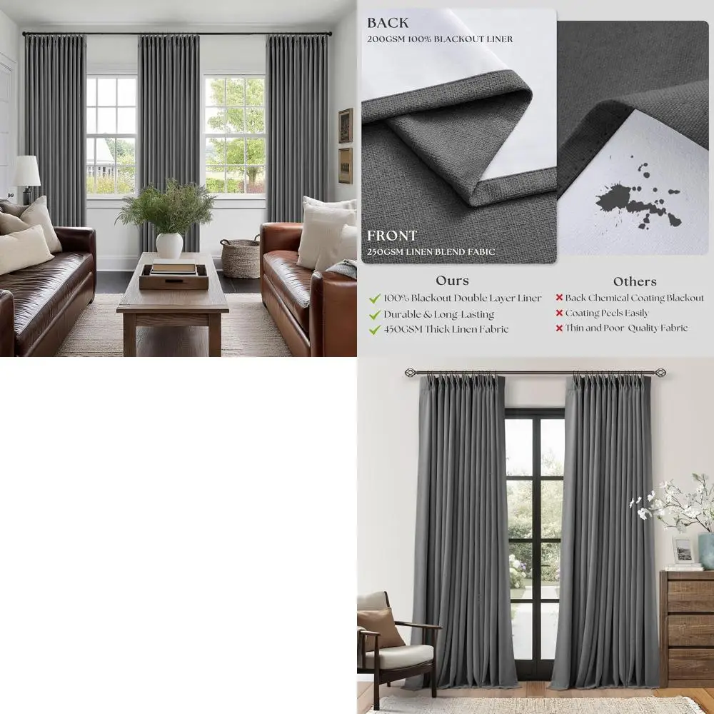 リビング＆ダイニングルーム用チャコールグレー90ピンチプリーツ断熱遮光カーテン