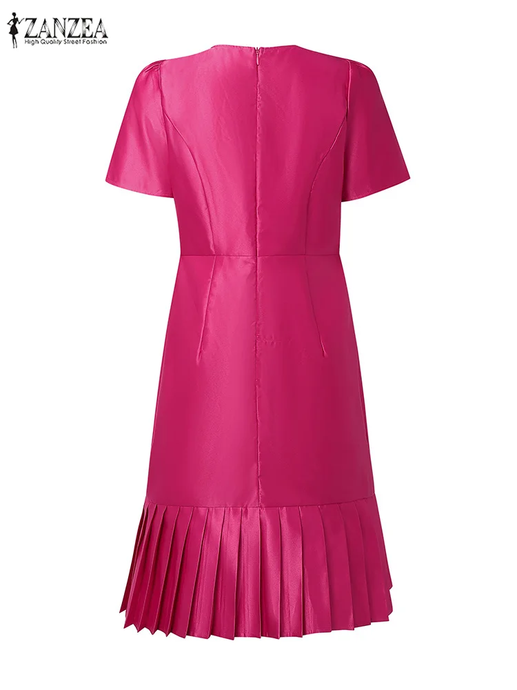 우아한 파티 드레스 ZANZEA 여성용 2025 스타일리시 새틴 플리츠 드레스 페탈 슬리브 웨이스트드 선드레스 패션 A라인 OL 워크 베스티도스