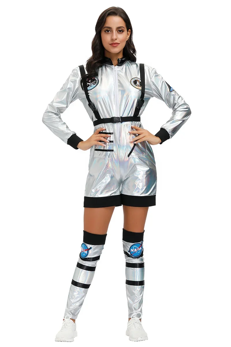 Tuta uniforme per coppia di astronauti spaziali per adulti Costume da pilota cosplay per feste di carnevale di Purim di Halloween