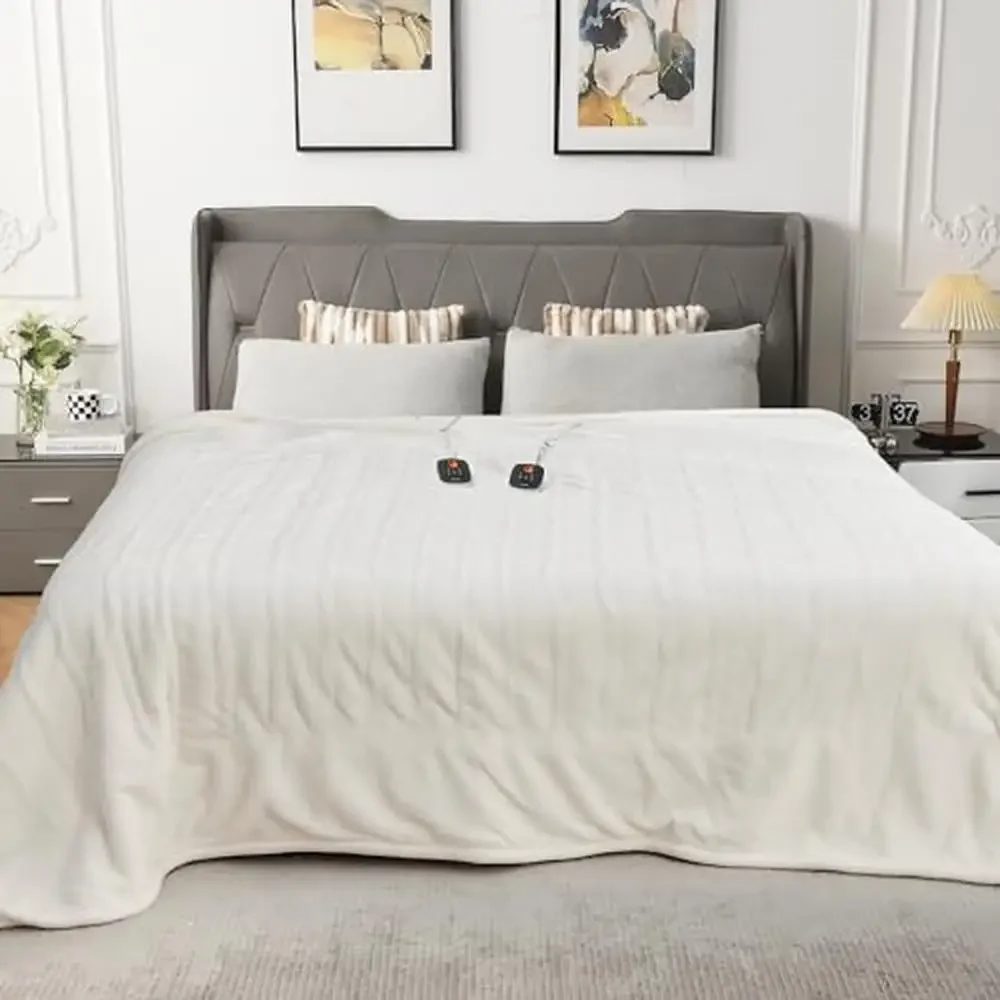 

Одеяло с подогревом королевского размера, фланелевое одеяло из шерпа с двойным управлением, 84 x 90 дюймов, 10 уровней нагрева, 0,5-12 часов, автоматическое отключение, защита от холодной погоды, уютная