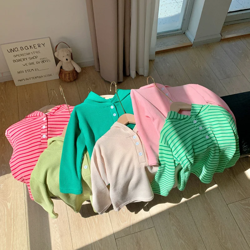 

South Korea Children's Clothing Children Outerwear Long SleeveTT-shirt Spring and Autumn New Girls' Striped Casual Bottoming Shi