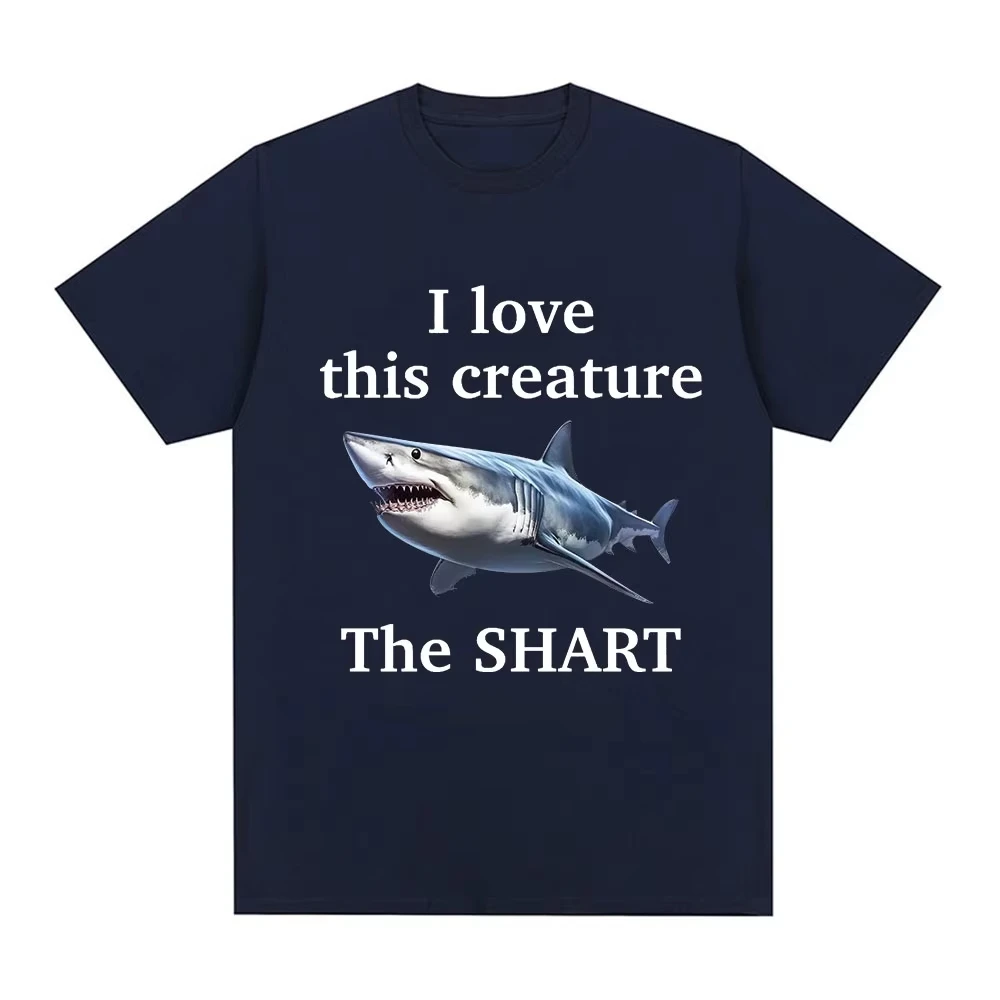 Ladies' Fashionable Short Sleeved Cotton Oversized Short Sleeved T-shirt, I Love This Biological Shart Shark Funny Meme T-shirt