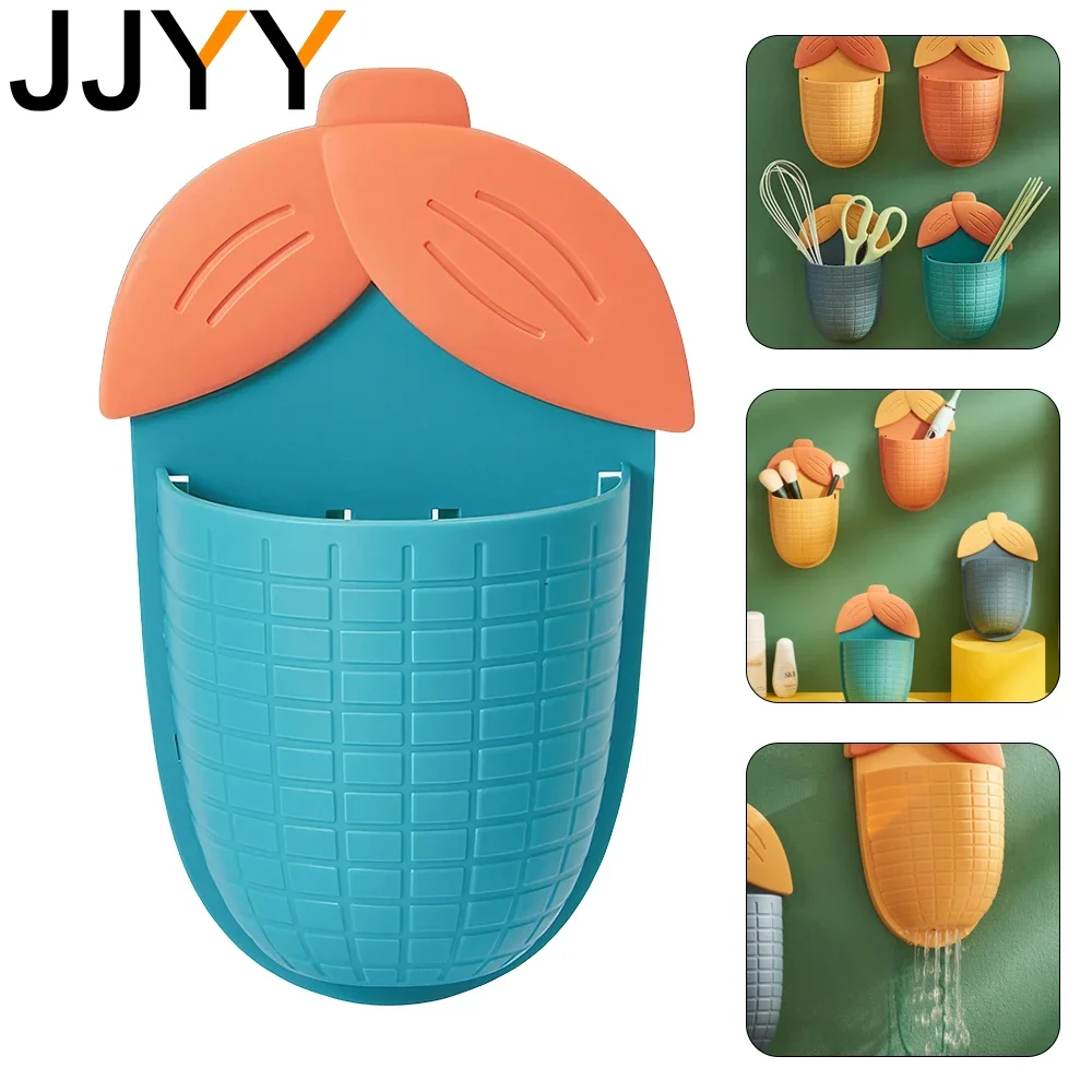 JJYY Wall Mounted Toothbrush Holder, Automatic Toothpaste Dispenser, No-Drill Toothbrush Holder, Small Object Organiser