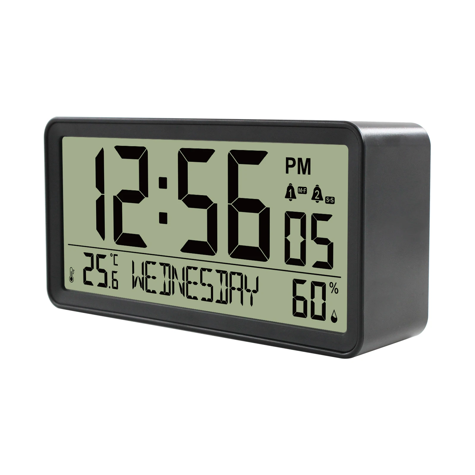 LCD Digital Alarm Clock Battery Operated Desk Electronic Small Clock Indoor Temperature Humdity Date Backlight Snooze Function