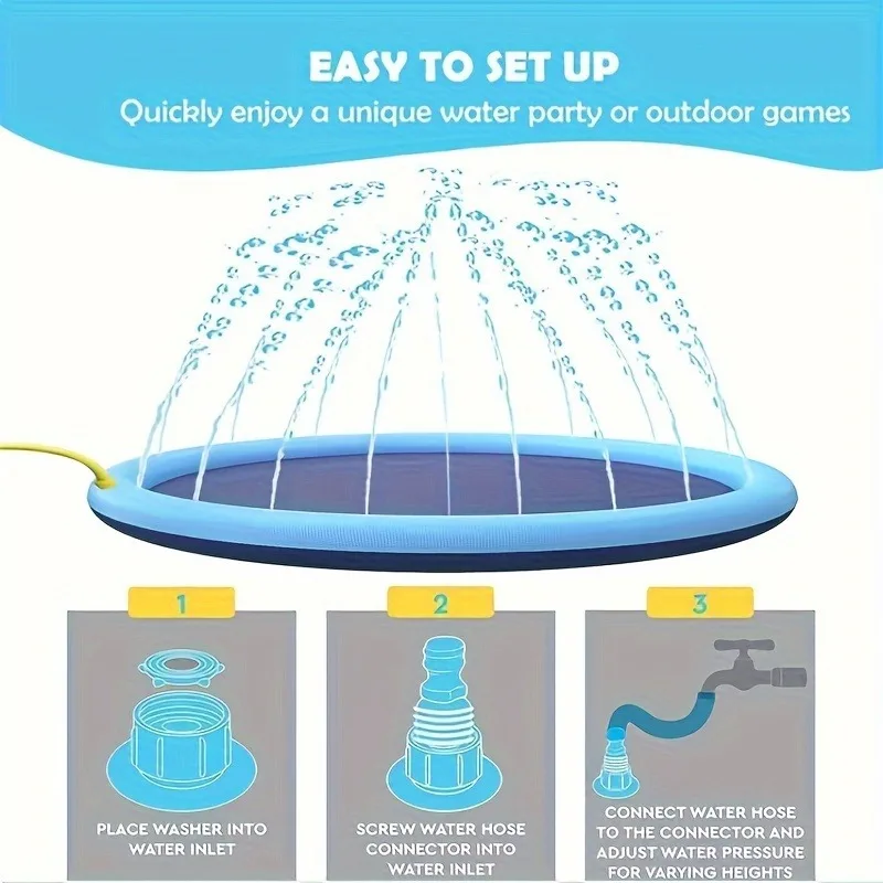 170×180cm Large Water Splash Pad Inflatable Sprinkler Mat Non-Slip Thickened Water Play Mat for Children Pets Outdoor Summer Fun - view 5