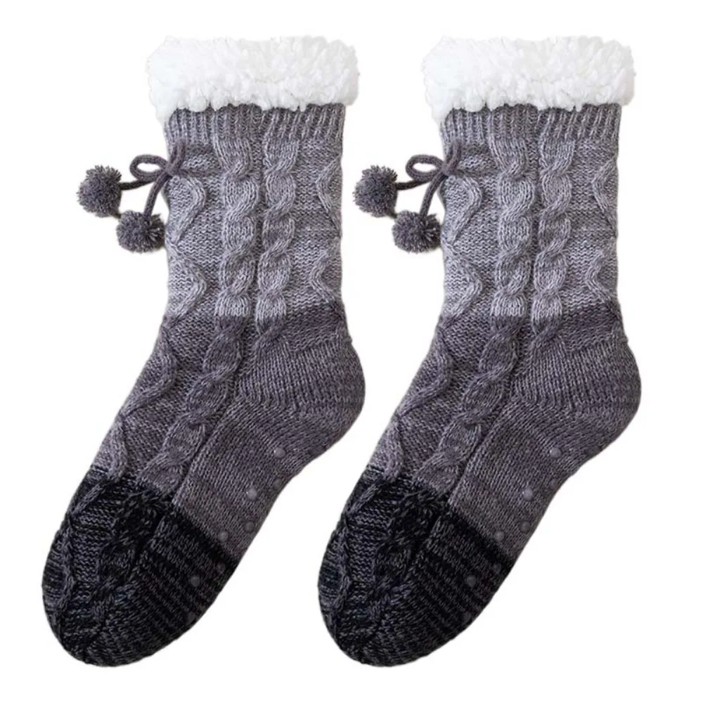 

Soft Patchwork Thick Thermal Socks Anti Slip Warm Plush Floor Socks Knitted Hosiery Winter Strip Socks Home