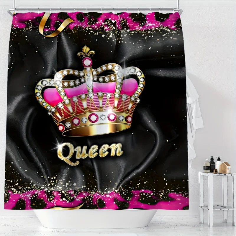 YWJHUI Queen Diamond Crown Digital Print Shower Curtain, Water-Resistant Polyester Woven Knit Bath Curtain with Hooks, Machine W