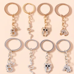 Cute Crystal Rabbit Snake Owl Keychain Animal Key Ring Pendants for Car Key Holder Handbag Decor Jewelry Accessories