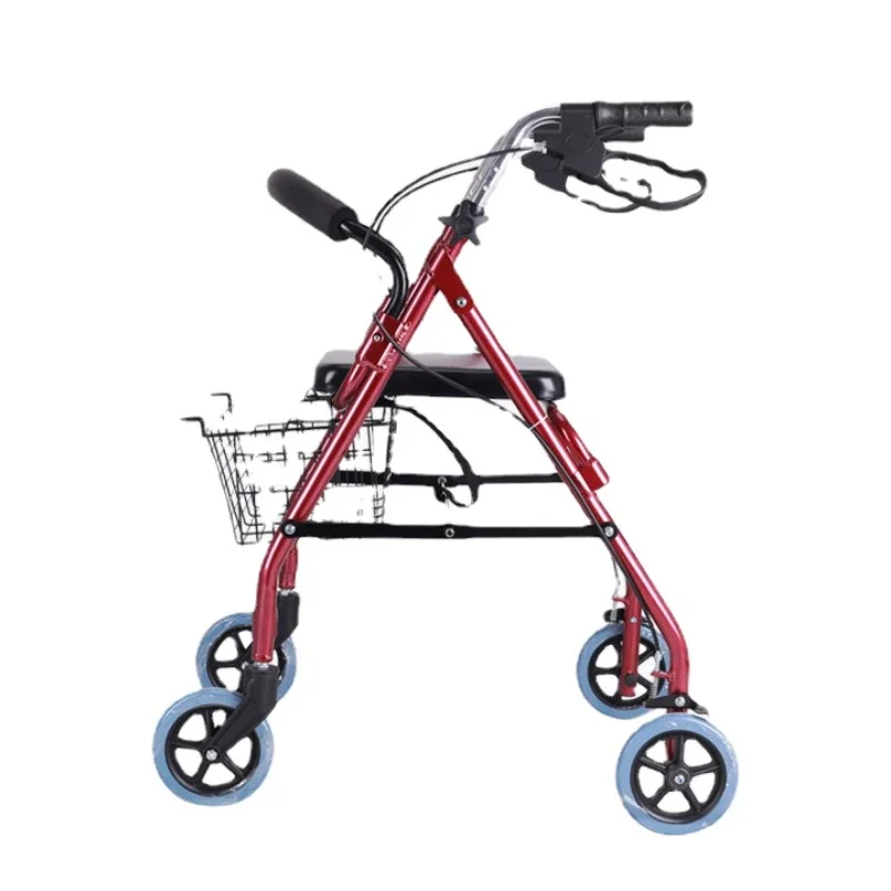 Hengbeishu Foldable Elderly Multi functional Walking and Shopping Cart Hand Pusher Walking Aid with Basket and Hand Brake