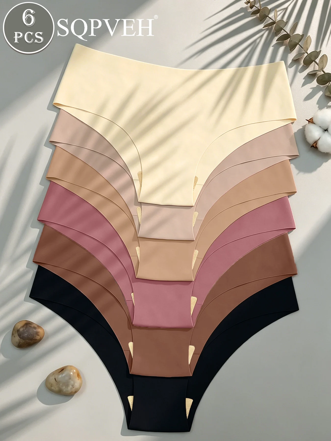 6Pcs Earth Tone High Waist Seamless Panties No Show Invisible Soft Stretch Ice Silk Multi-color Women Underwear