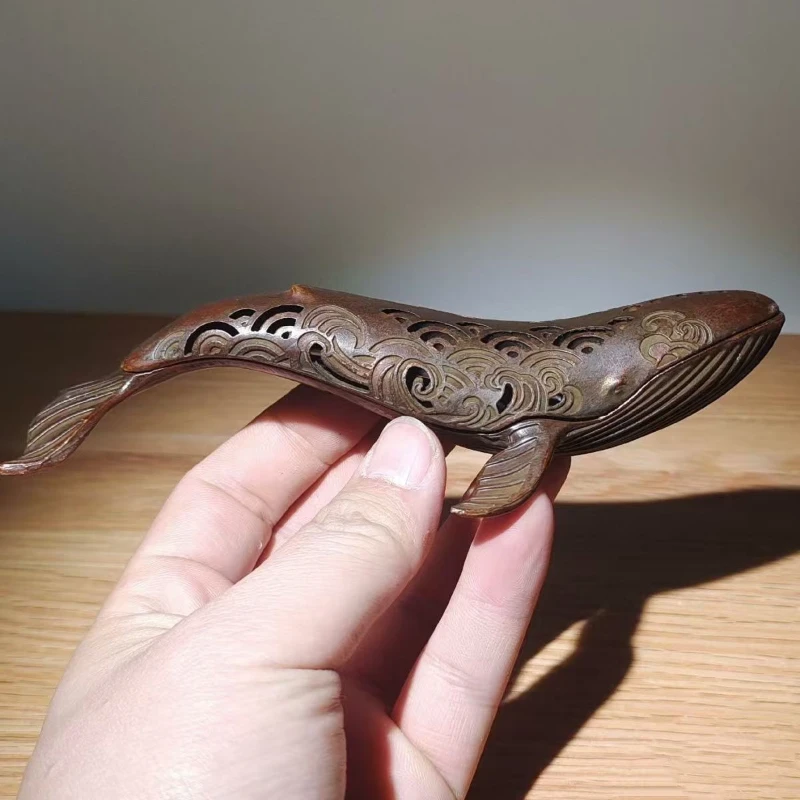 

LittleFairy/Retro Brass Hollow Whale Incense Burner Desktop Ornaments Exquisite Craft Sculpture Living Room Home Decoration Gift