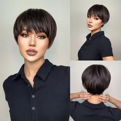 Perruque de cheveux coupe Pixie pour femme, perruques à reflets marron foncé, synthétique, faux cheveux, chaleur naturelle, degré, court, 03/Cosplay