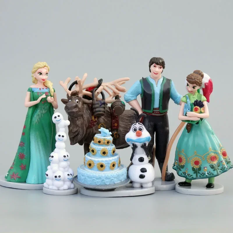 Conjunto de 6 figuras de ação, elsa, olaf, anna, bonecas, branca de neve, sete ou sete anões, gato cheshire