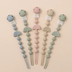 Rainbow Beech Pacifier Clip Dummy Nipples Holder Clips Anti-Drop Pacifier Holder For Newborn Toy Silicone Teething Toy Clip