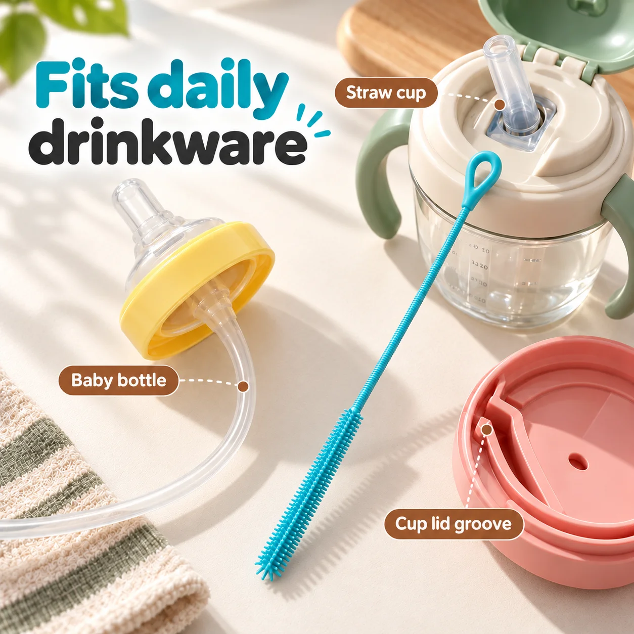Silicone Straw Cleaning Brush Baby Bottle Straw Brush Flexible Tube Cleaner Cup Crevice Cleaning Tool for Narrow Drinking Straws