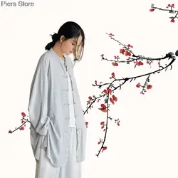 Piers Women Vintage Loose Shirts Chinese Style Tops Stand Long Sleeve Button Solid Color Blouses 2024 Summer New Linen Shirt