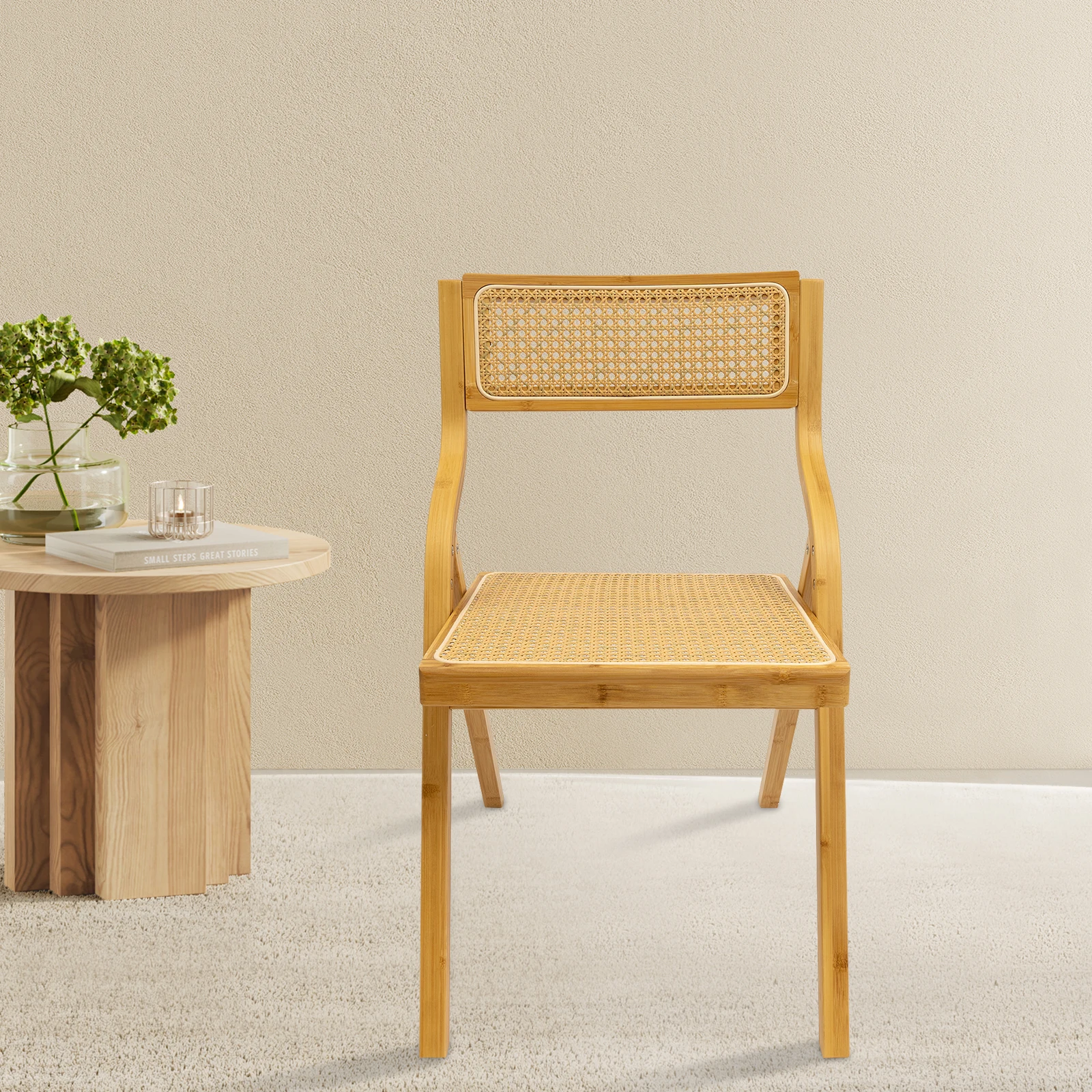 Bamboo rattan folding chair home casual backrest chair dining chair simple dining chair comfortable study chair