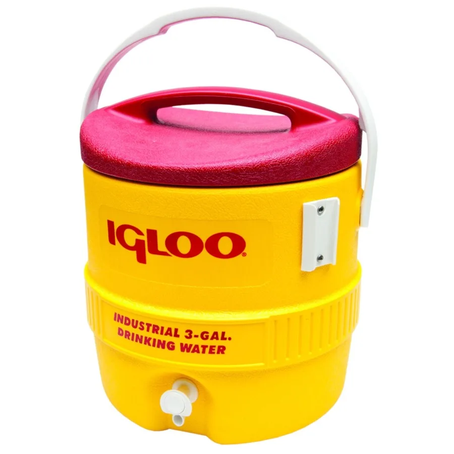 

Industrial Red/Yellow 3 gal Water Cooler for office use, durable plastic body, vibrant dual-tone finish, leak-proof design and