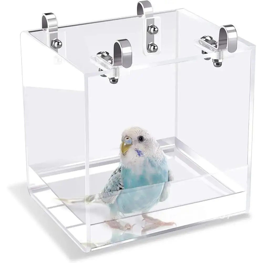 Hanging Bird Bath Cube Bird Bathtub Bath Shower Box Bowl Cage Accessory for Bird Canary Budgerigar Parrots Parakeet Bath