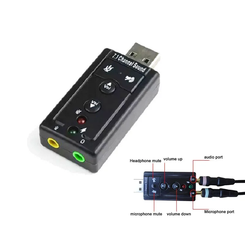 3D External 7.1 CH Channel USB Audio Sound Card Mic Adapter Speaker 3.5mm Jack Stereo Headset