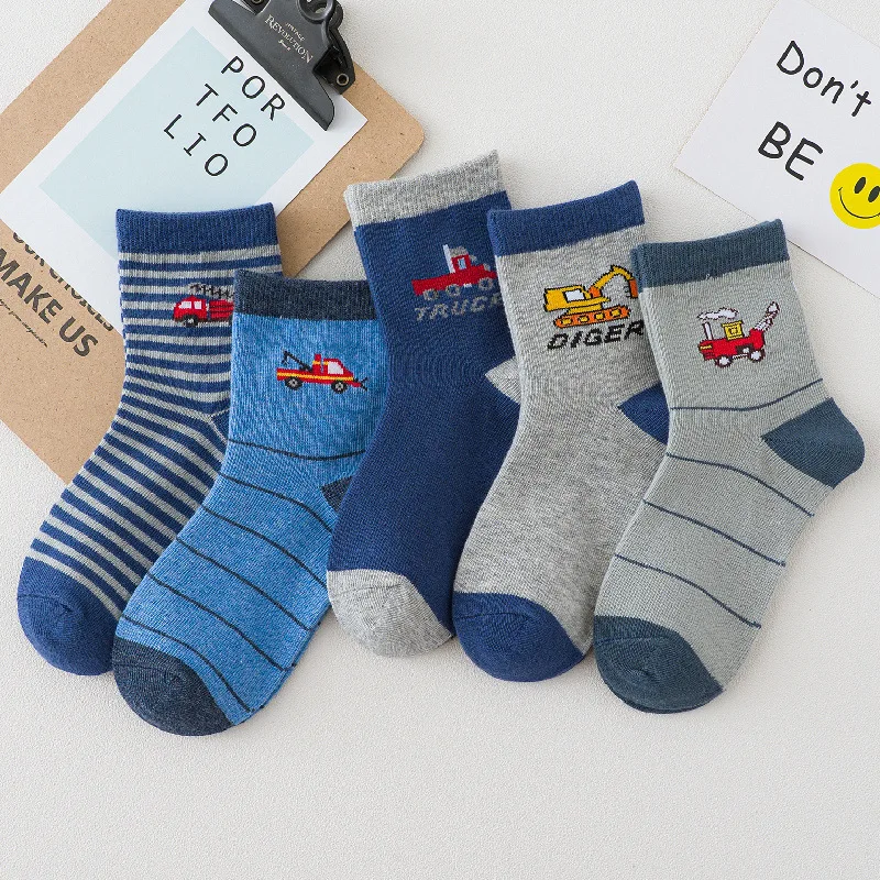 

Children's Comfortable Sports Socks Spring And Autumn Cotton Car Cartoon Boy Socks 4/Pairs