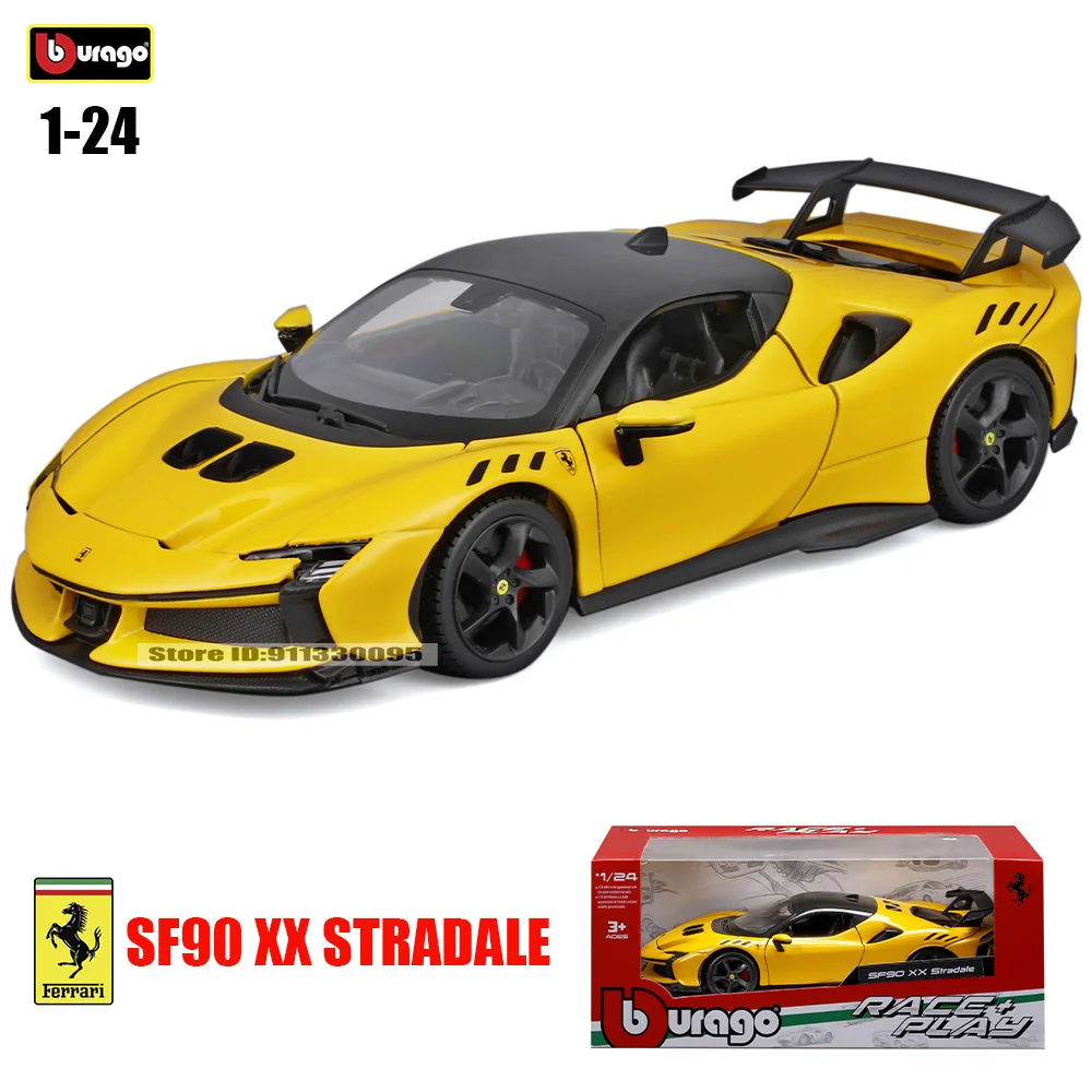Bburago 1:24 Ferrari série LAFERRARI SF90 XX STRADALE modèle de voiture en alliage jaune et rouge moulé sous pression jouet Collection cadeau
