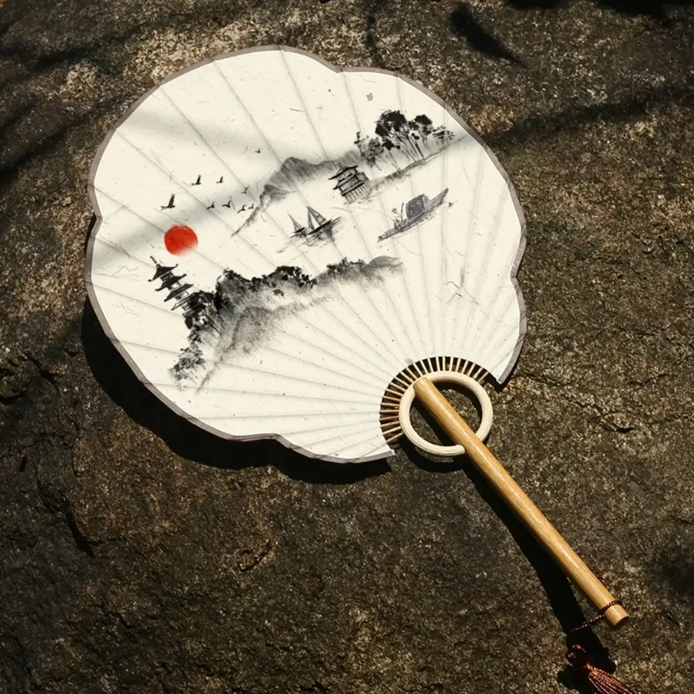 Art Supply Portable DIY Xuan Paper Fan Handmade Blank Hand Painted Fan Bamboo Handle Classical Round Fan Painting Creation