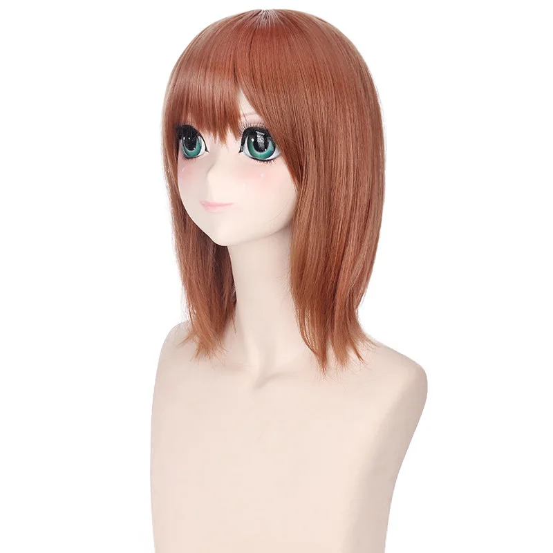 Wig Cosplay Anime pendek lurus Wig jingga Wig rambut sintetik tahan panas