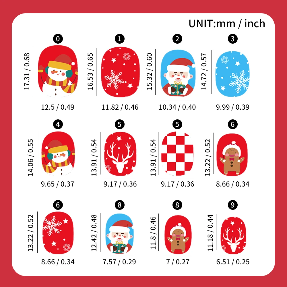 144個入り/箱 クリスマス ショート ラウンド つけ爪 可愛いサンタクロース 雪だるま 雪の結晶 フェイクネイル キッズ 女の子 クリスマス ネイルチップ