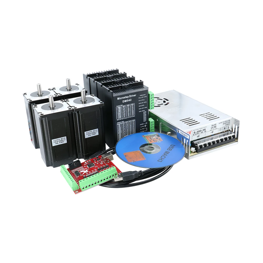 HLTNC CNC DC Stepper Motor  4 Pcs DM556 Driver+ 4 Pcs Nema23 100MM 2.5Nm Motor +1 Pcs 350W 36V Power Supply +  Red Board for CNC
