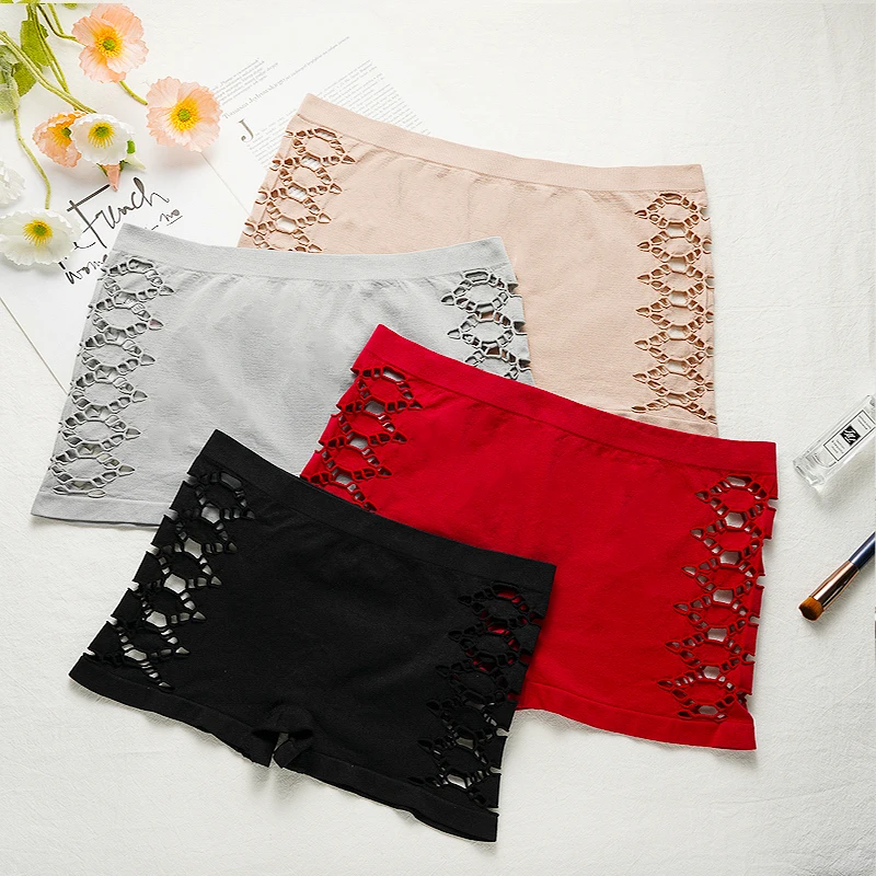 3 шт. женские трусы-боксеры с вырезами по бокам, бесшовные удобные однотонные трусики со средней талией, простые защитные брюки