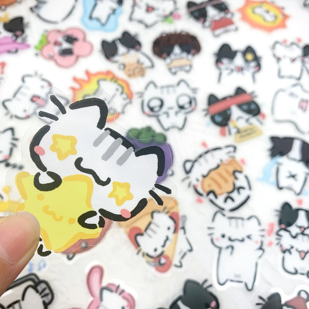 54 stücke Kleine Katze Transparent PET Aufkleber Aufkleber Für Laptop Sammelalbum Koffer Gitarre DIY Ästhetische Aufkleber Kreative Geschenke – Detail 9