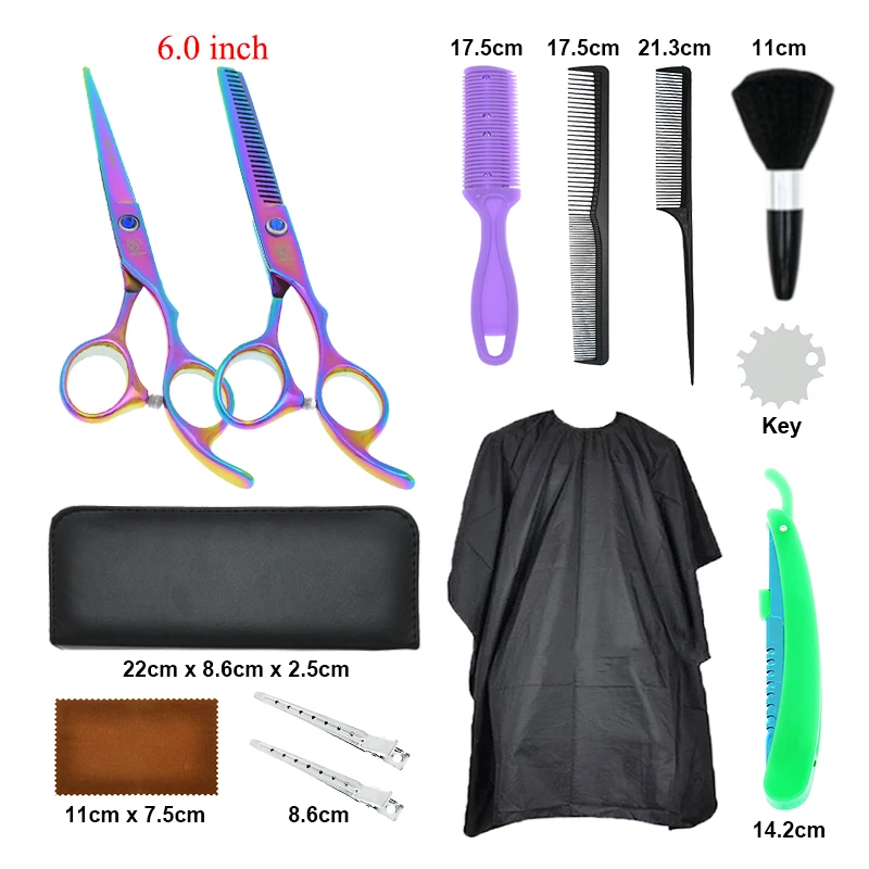 

13Pcs/Set 6.0" Hair Scissors Set Professional Hairdressing Clippers Barber Cutting Thinning Shear Hairdresser's Cape Comb A0174A
