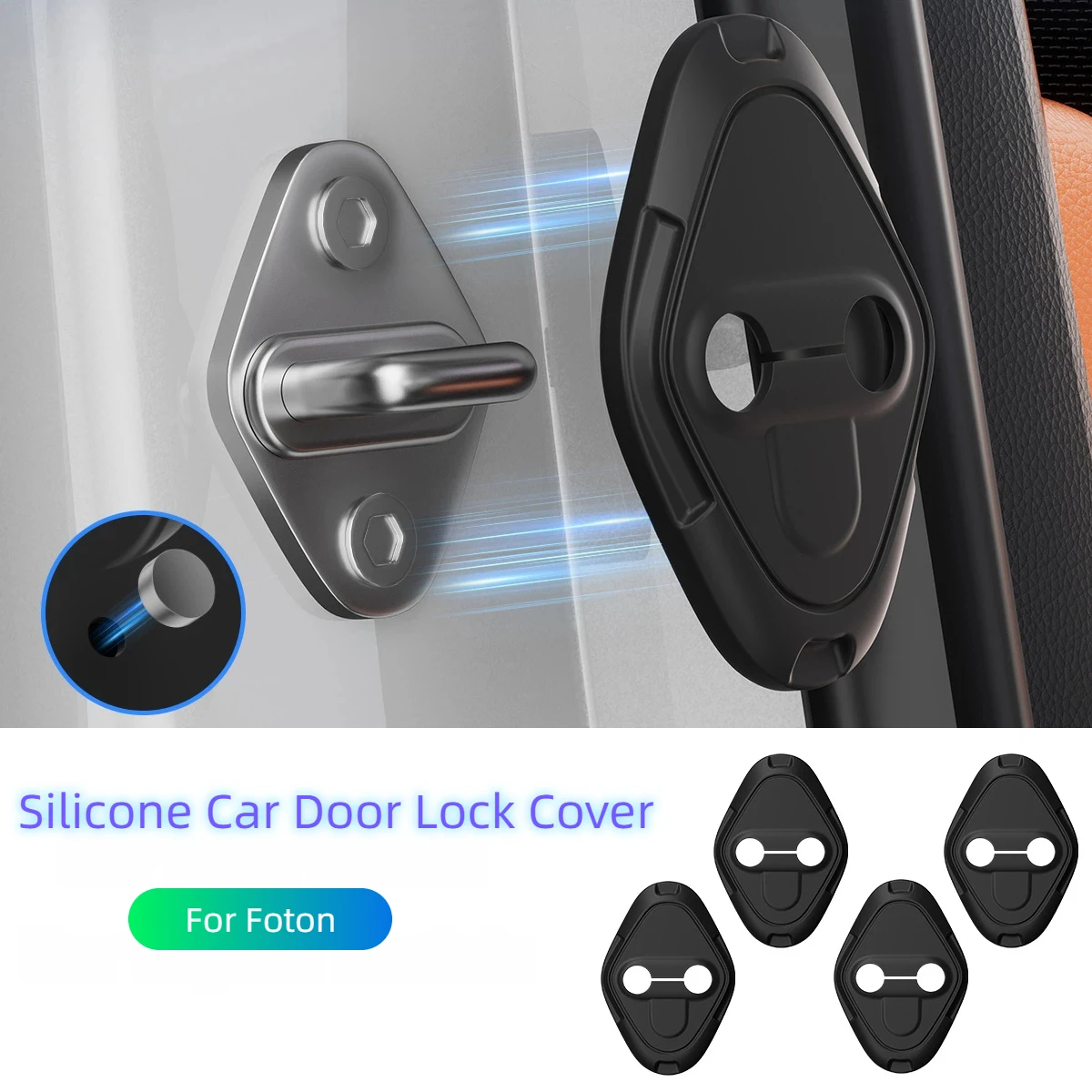 

For Foton Silicone Car Door Lock Covers Door Latch Protector Anti-Corrosion Durable Accessories Black 4Pcs
