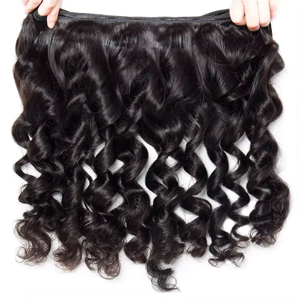 Tissage en lot brésilien naturel ondulé avec closure, extensions de cheveux, lots de 3