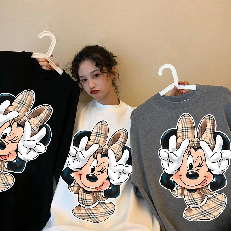 Camiseta con estampado Vintage de Mickey y Minnie para mujer, ropa de calle Harajuku, Tops informales holgados de gran tamaño, Y2k, Ulzzang