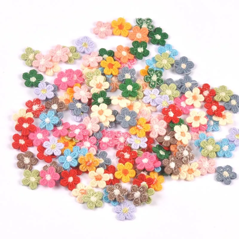 50Pcs/lot multicolor Lace Flower Appliques for DIY Hat Clothes Sewing Supplies Headwear Decor Stick-on Patches 15mm cp3374