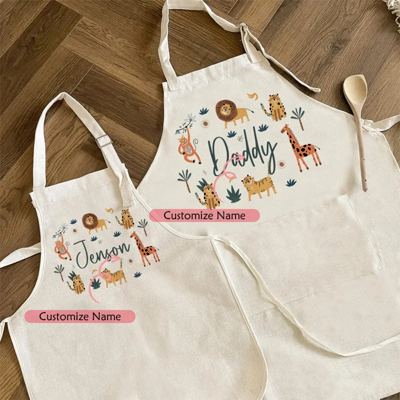 Personalised Jungle  animals themed Family boy girl Adult Apron set Christmas birthday decoration mommy daddy grandma Kid gift