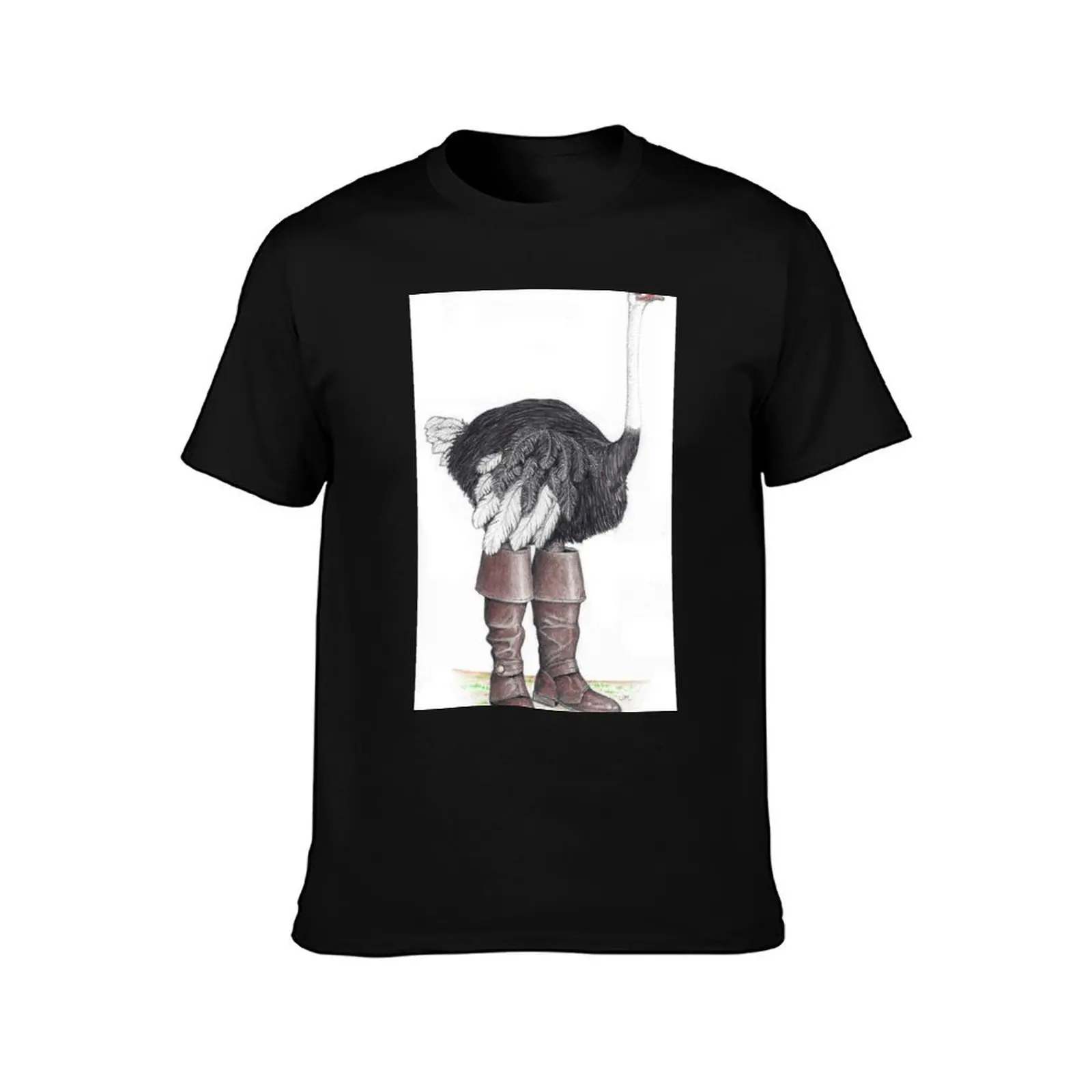 Ostrich in Musketeer boots T-Shirt Summer Casual Cotton Tee Oversized Streetwear Tops Vintage Graphic Print Unisex Men Women