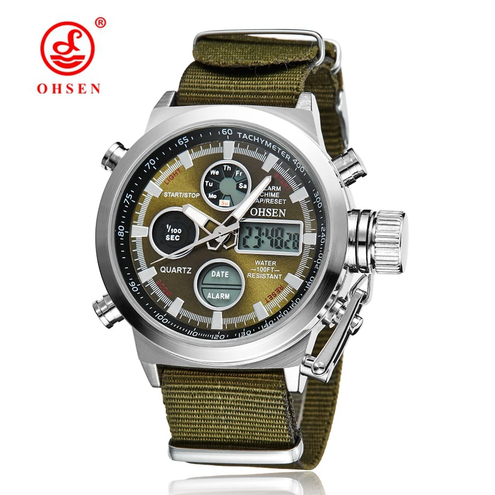 Fashion Sport Quartz Watch Men Dual Time Waterproof Military Wristwatch Green Tactical Digital Watches Alarm Clock reloj hombre