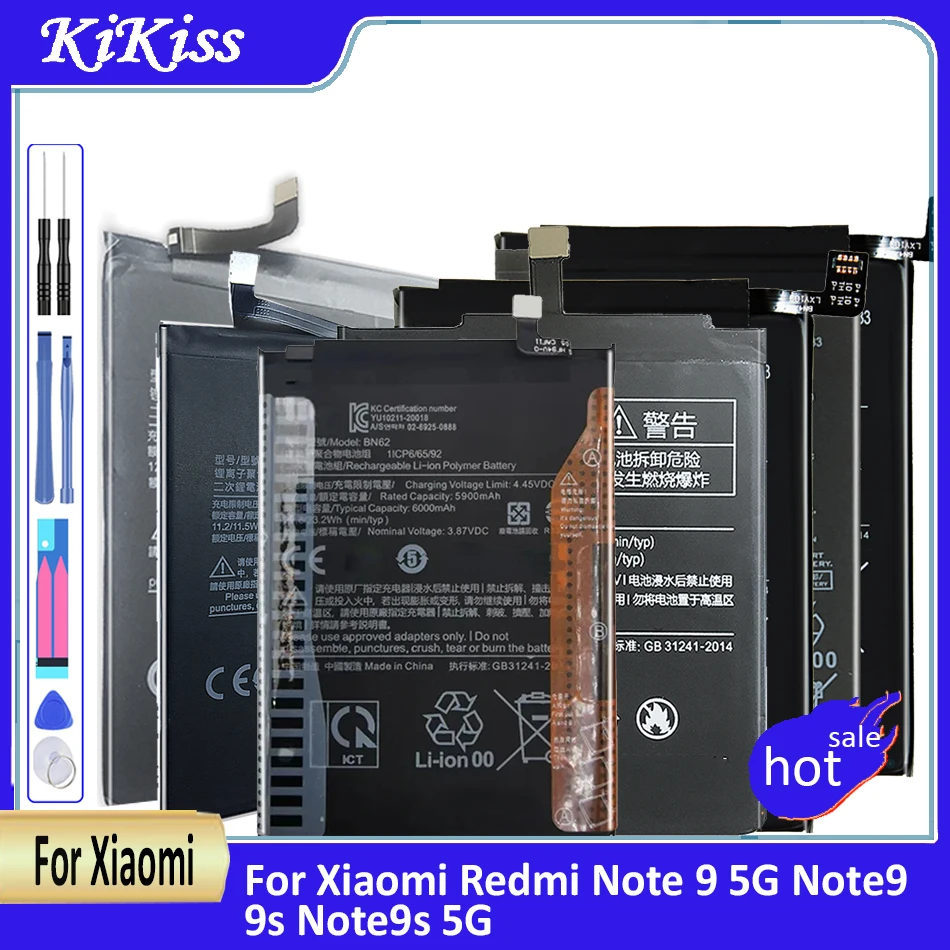 

Battery 6000mAh, BN62, For Xiaomi Pocophone, Poco M3, Note 9, for Redmi 9T, Free Tools