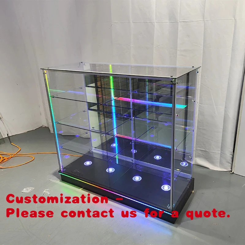 

custom.2025 New Design Aluminum Frame Tempered Glass LED Lit Heavy Duty Display Cabinet Showcase Smoke Shop Dis