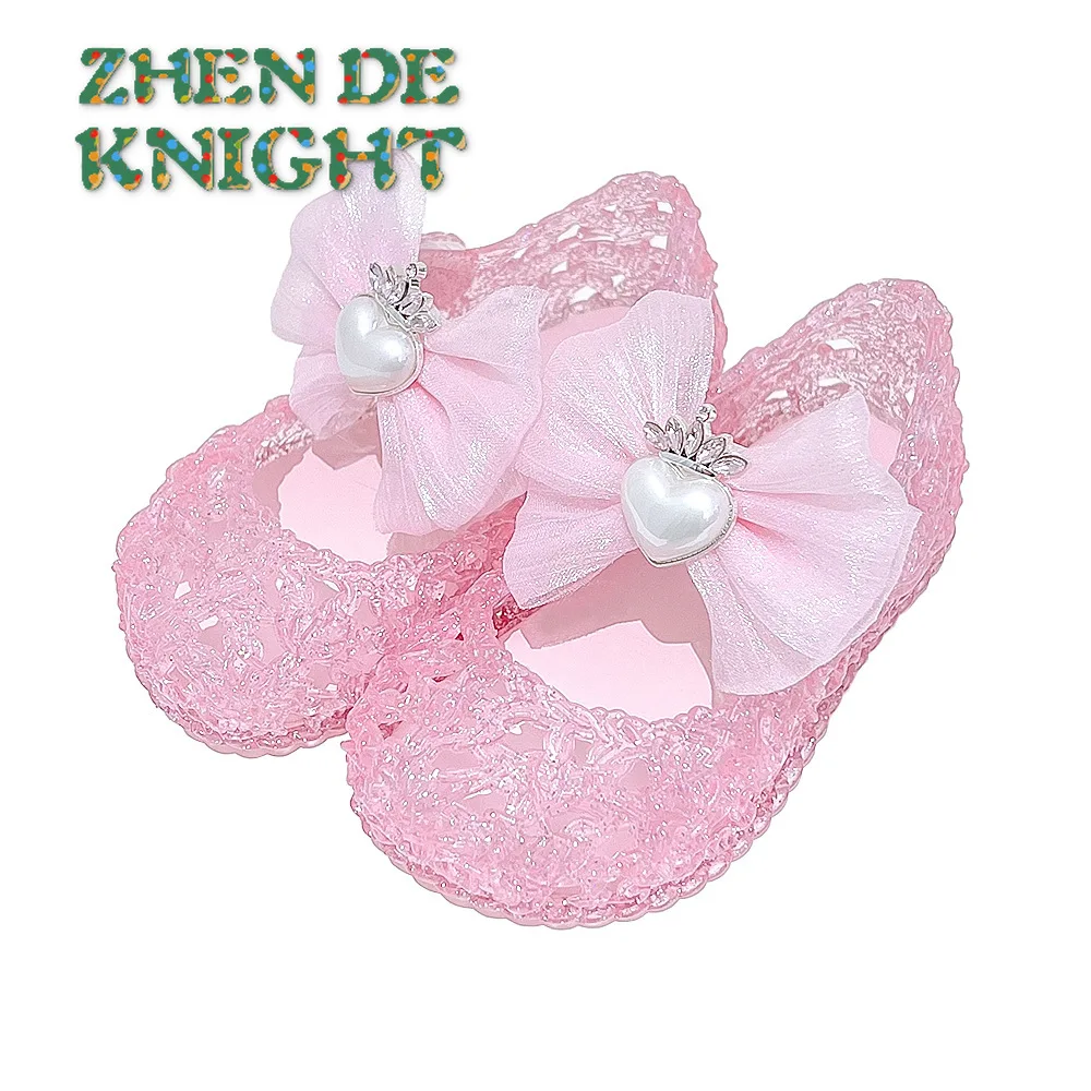 Soft Bottom Casual Baby Kid's Beach Shoes Crown Love Pearl Sandals Cute Bow Girls' Sandals Breathable Non-slip Beach Shoes
