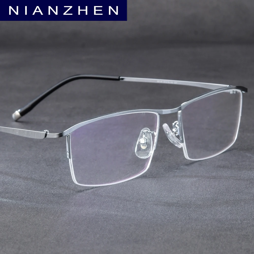 NIANZHEN Titanium Alloy Glasses Frame Men Brand Design Square Semi Rimless Eyeglasses Ultralight Japanese Half Rim Eyewear 85148